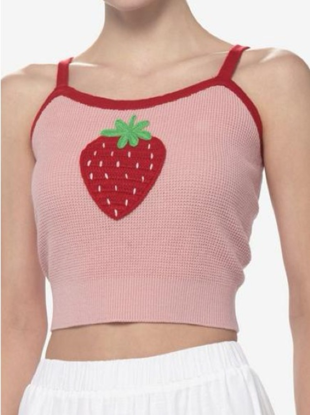 Sweet Society Embriodered Strawberry Woven Knit Sweater Tank Top Size Small